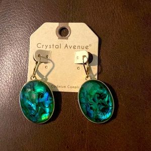 Crystal Avenue green and blue gem earrings with gold hardware